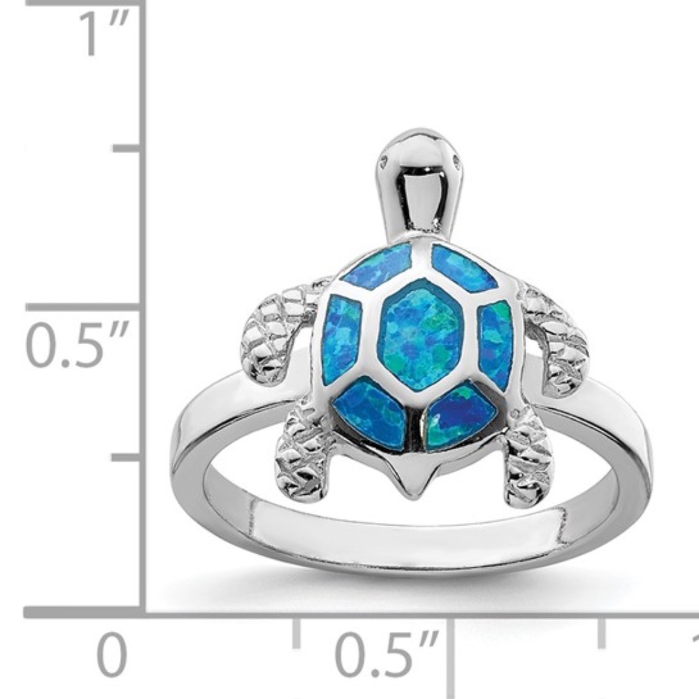 Blue Opal Turtle Ring Sterling Silver - image 3